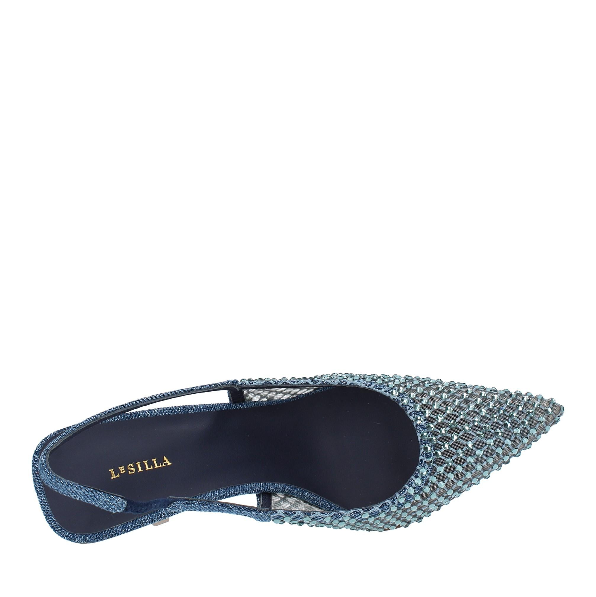 Décolleté Slingback modello GILDA in tessuto e rete argentata 