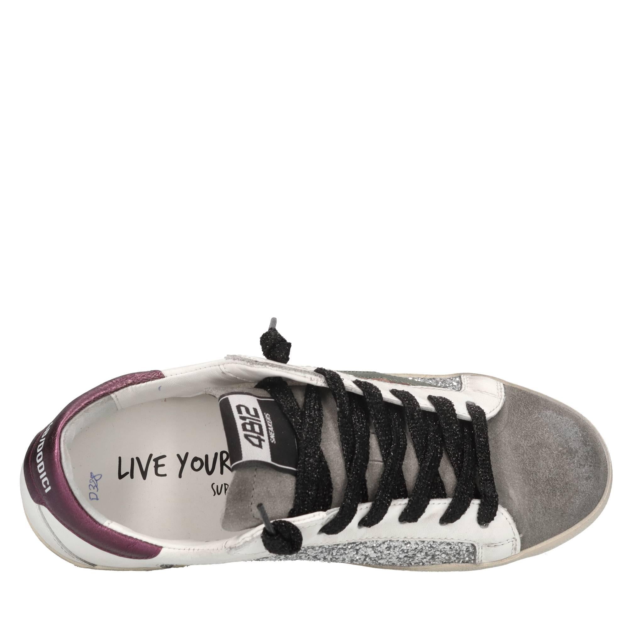 Sneakers in pelle e glitter 