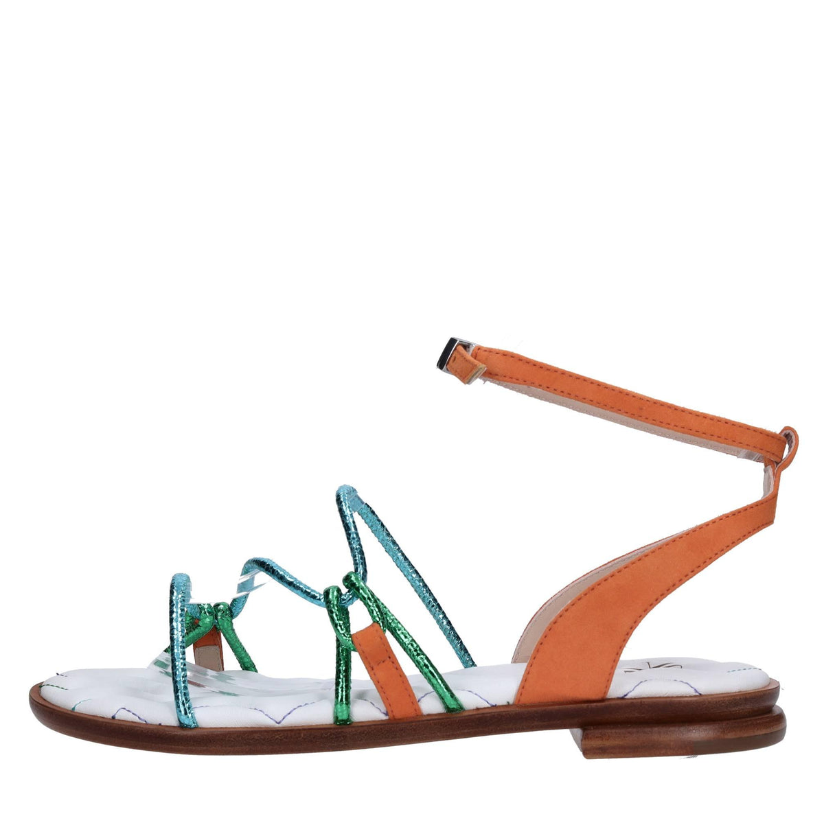 Sandali flat in pelle e camoscio 
