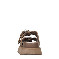 Mules in camoscio e pelle con borchie 