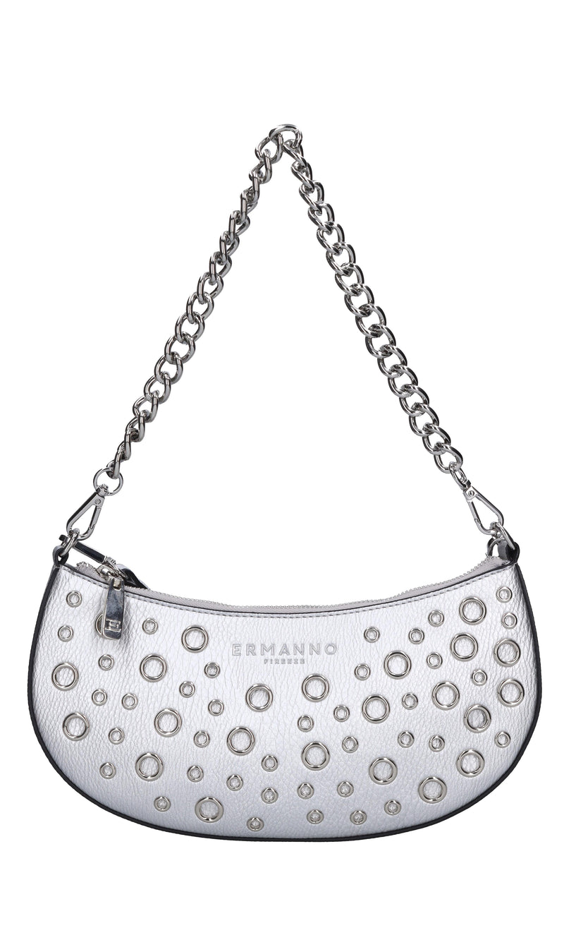Borsa in ecopelle con occhielli argento 