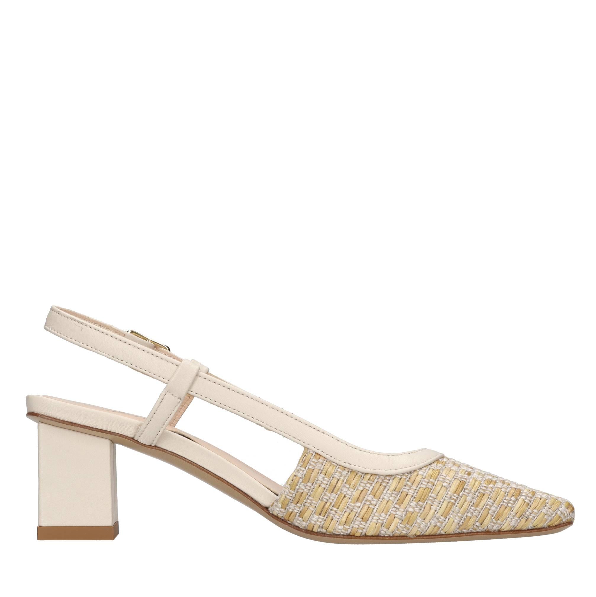 Décolleté slingback in rafia e pelle 