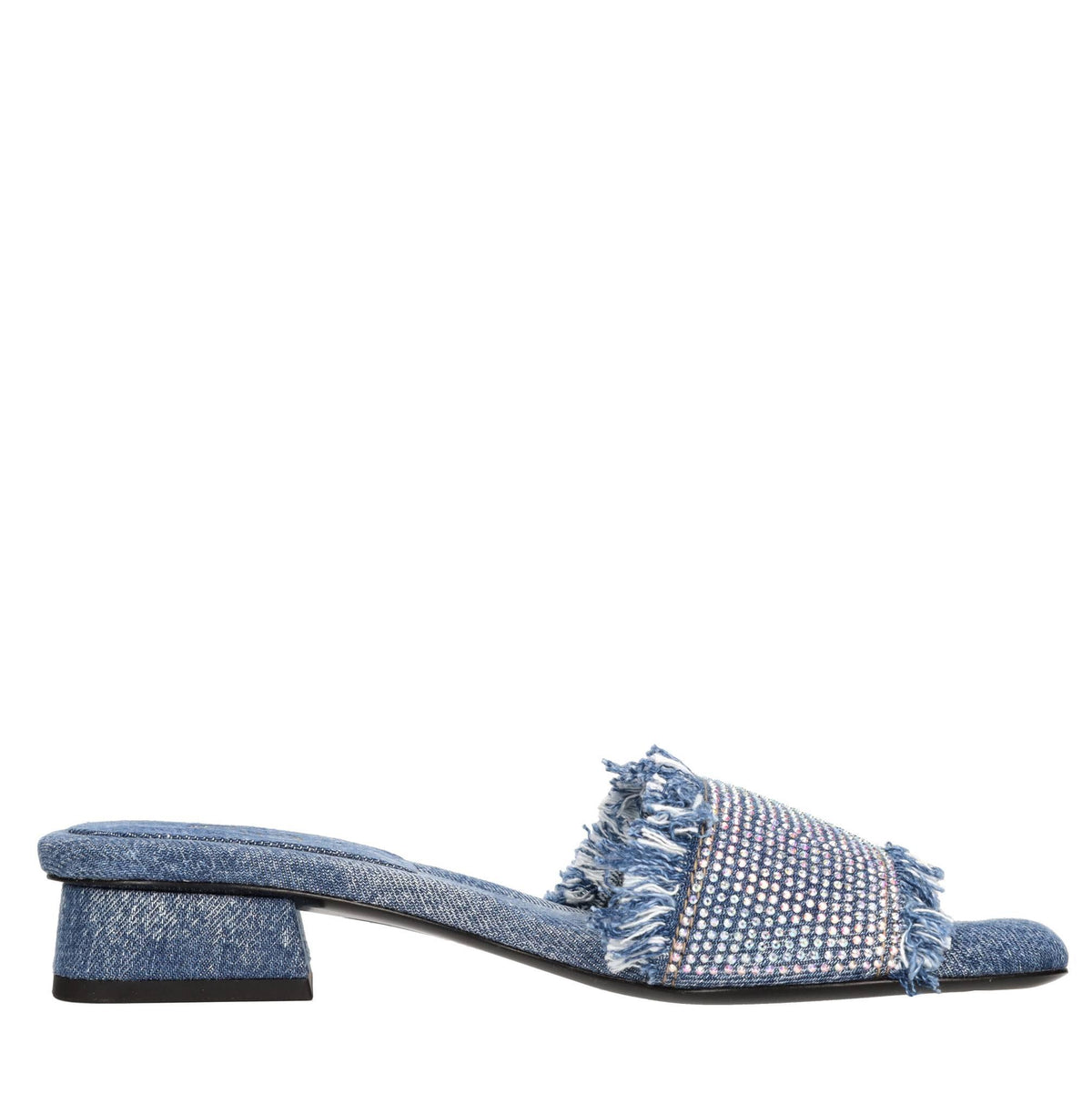 Mules in tessuto e strass 