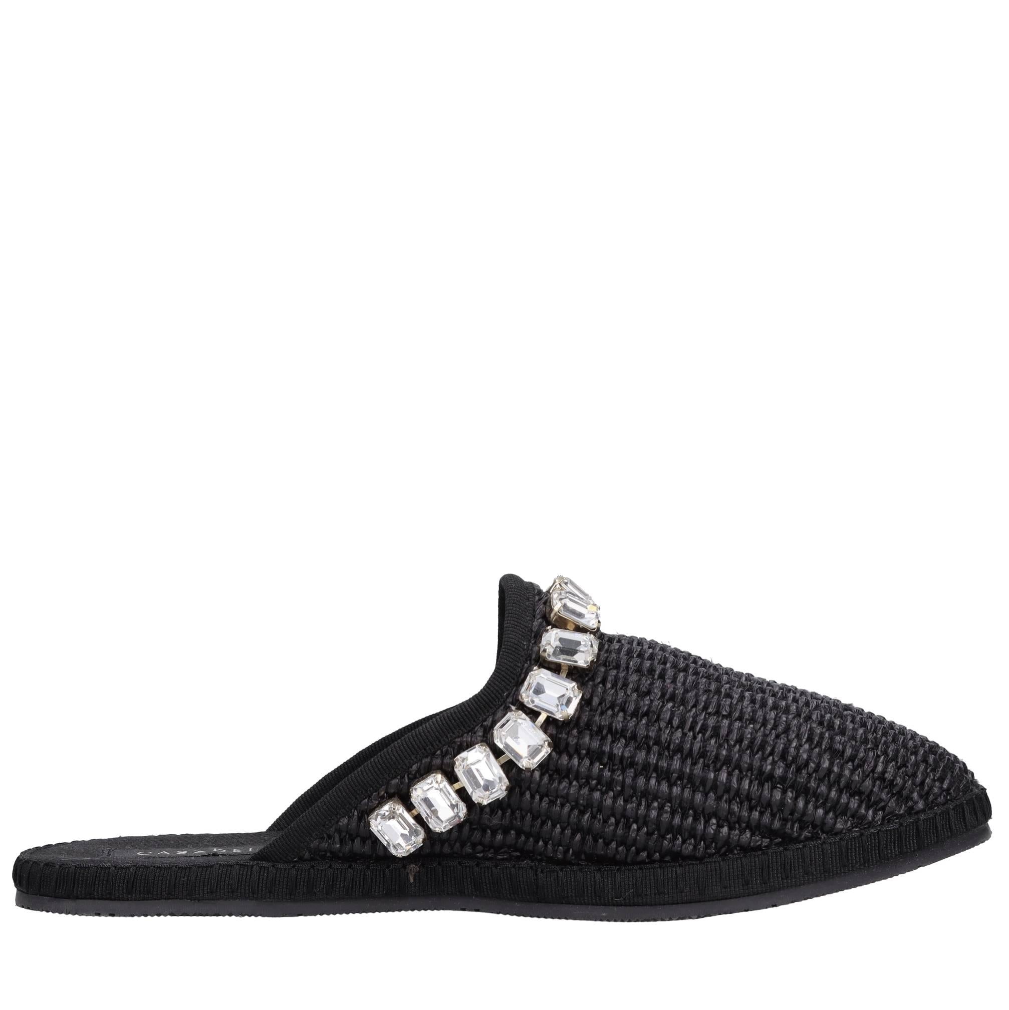 Sabot in rafia e tessuto 