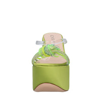 Mules Zeppa in raso plexi e strass 