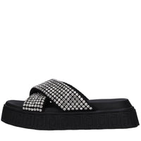 Mules in tessuto e strass 