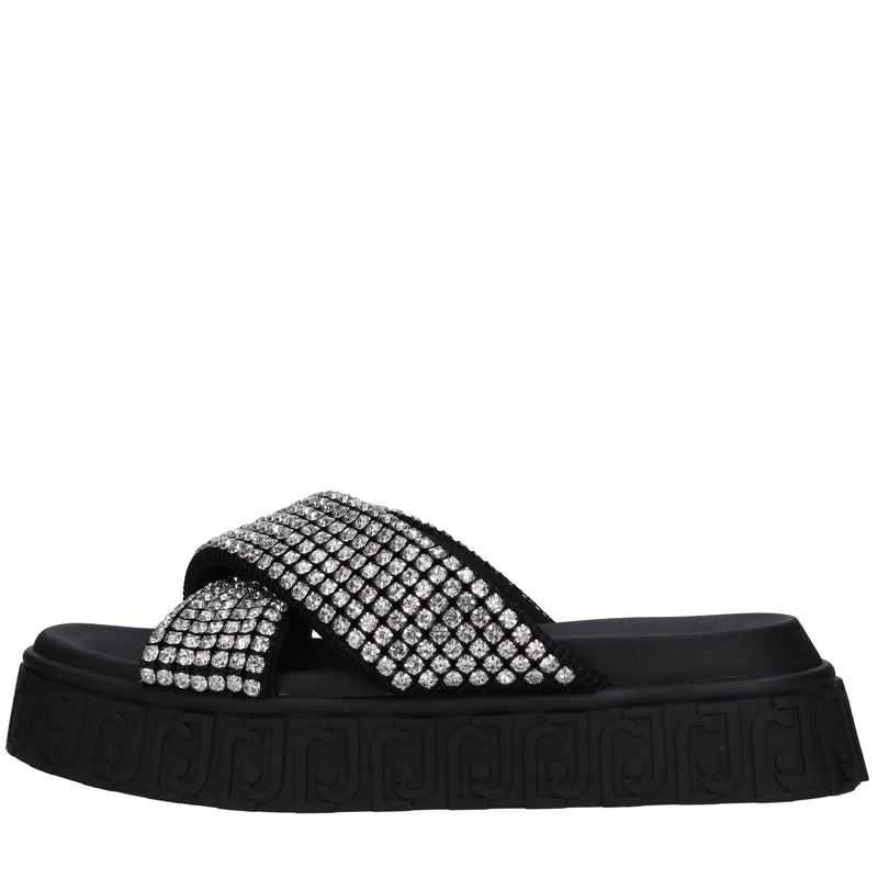 Mules in tessuto e strass 