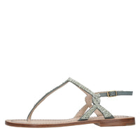 Sandali flat infradito in tessuto con ricamo di perline 