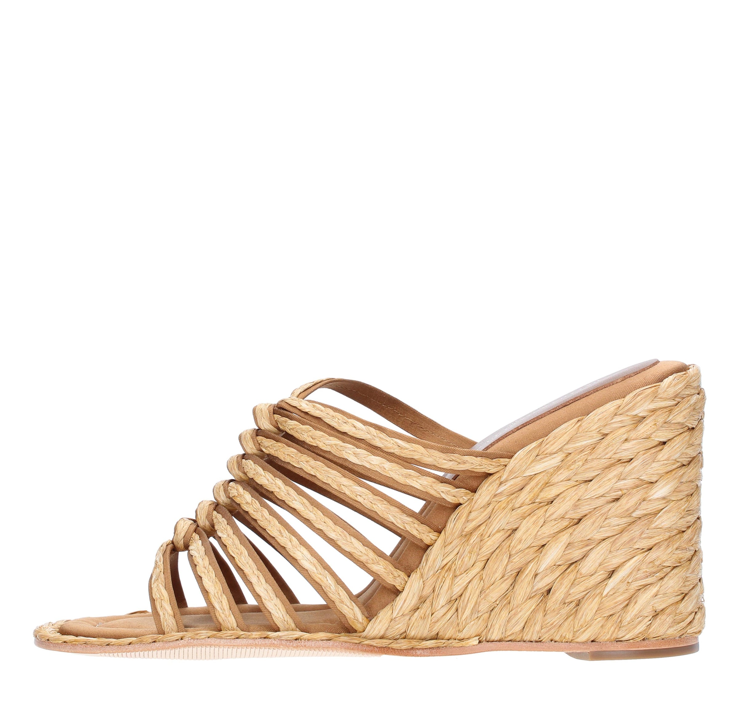 Sandali Mules Zeppa in rafia pelle e tessuto 