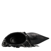 Tronchetti Superblade in pelle con borchie forate color argento 