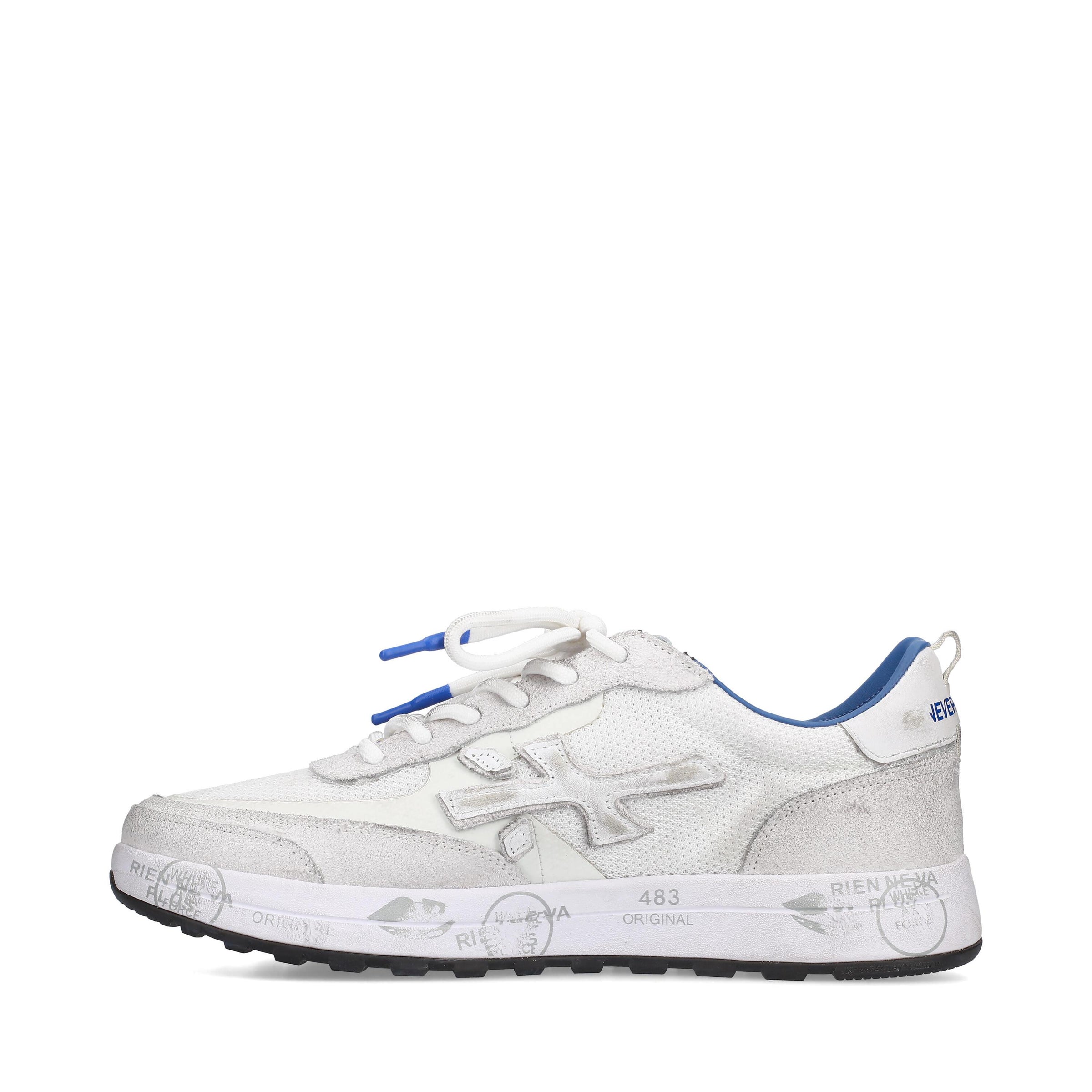 Sneakers in pelle scamosciata, tessuto e inserti in pelle 