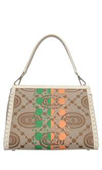 Borsa monogram in pelle e tessuto 