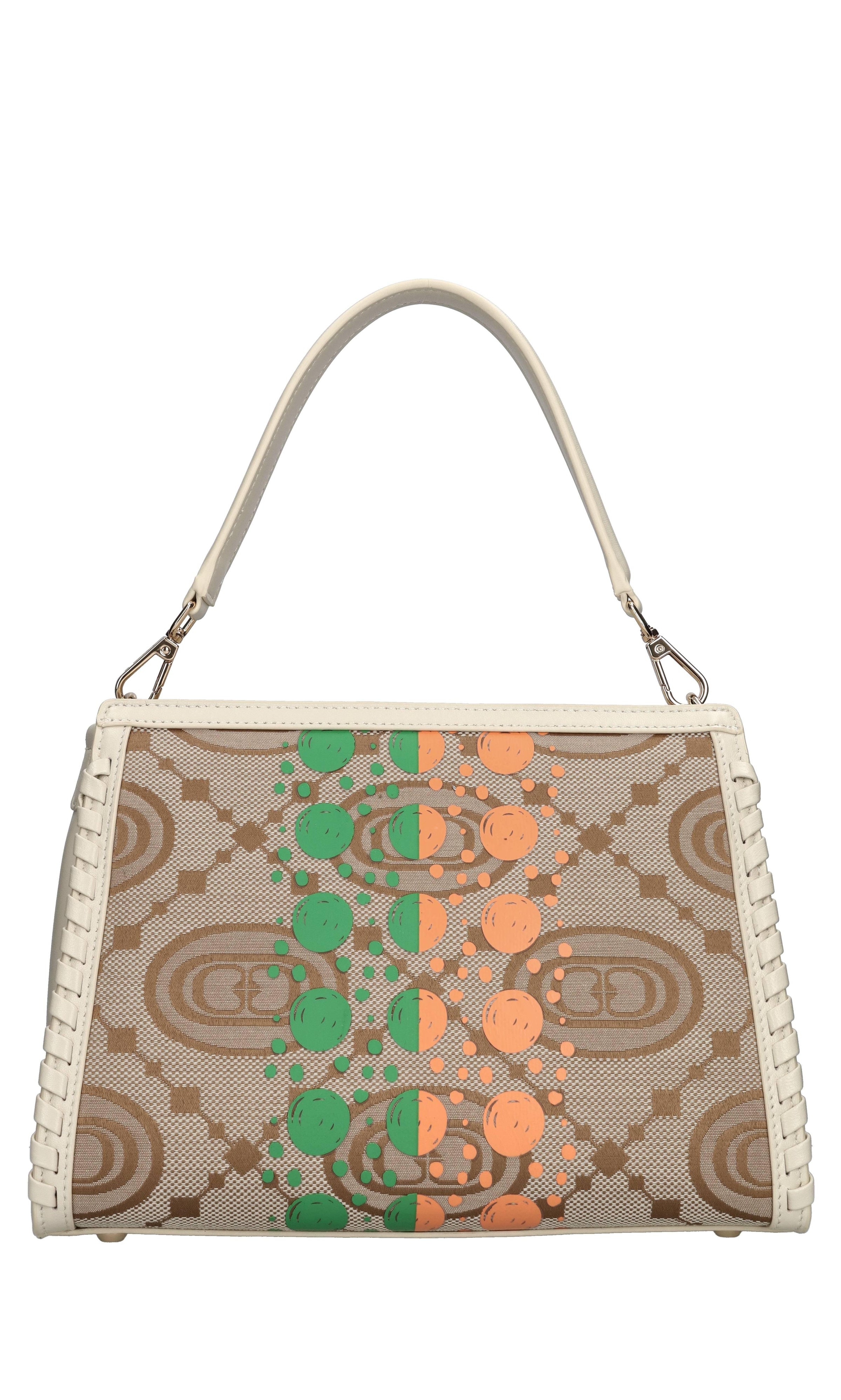 Borsa monogram in pelle e tessuto 