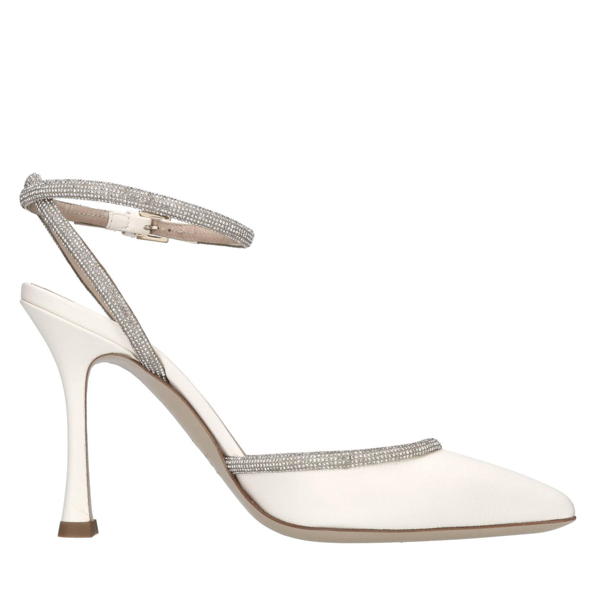 Décolleté slingback in pelle e microstrass 
