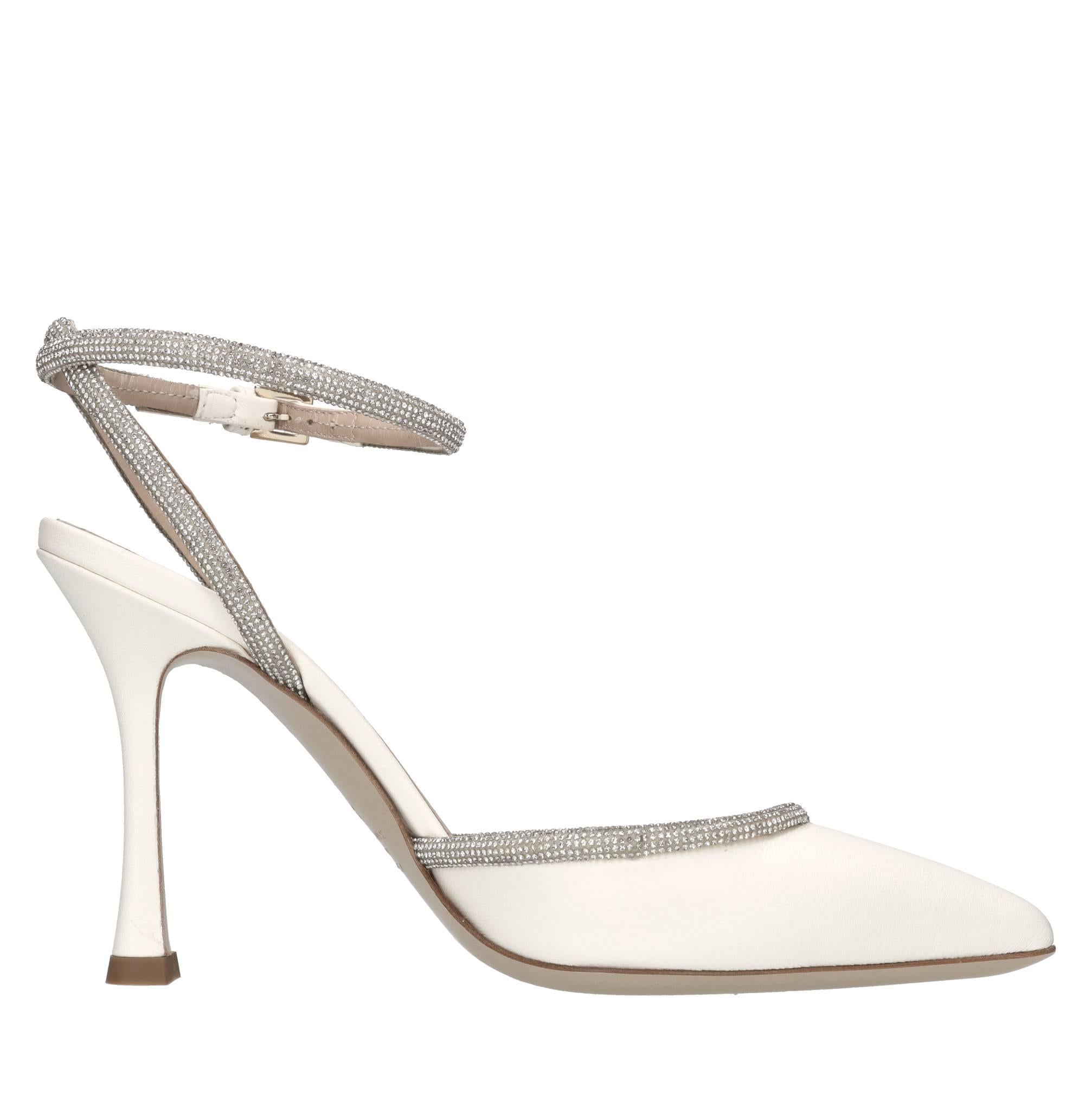 Décolleté slingback in pelle e microstrass 