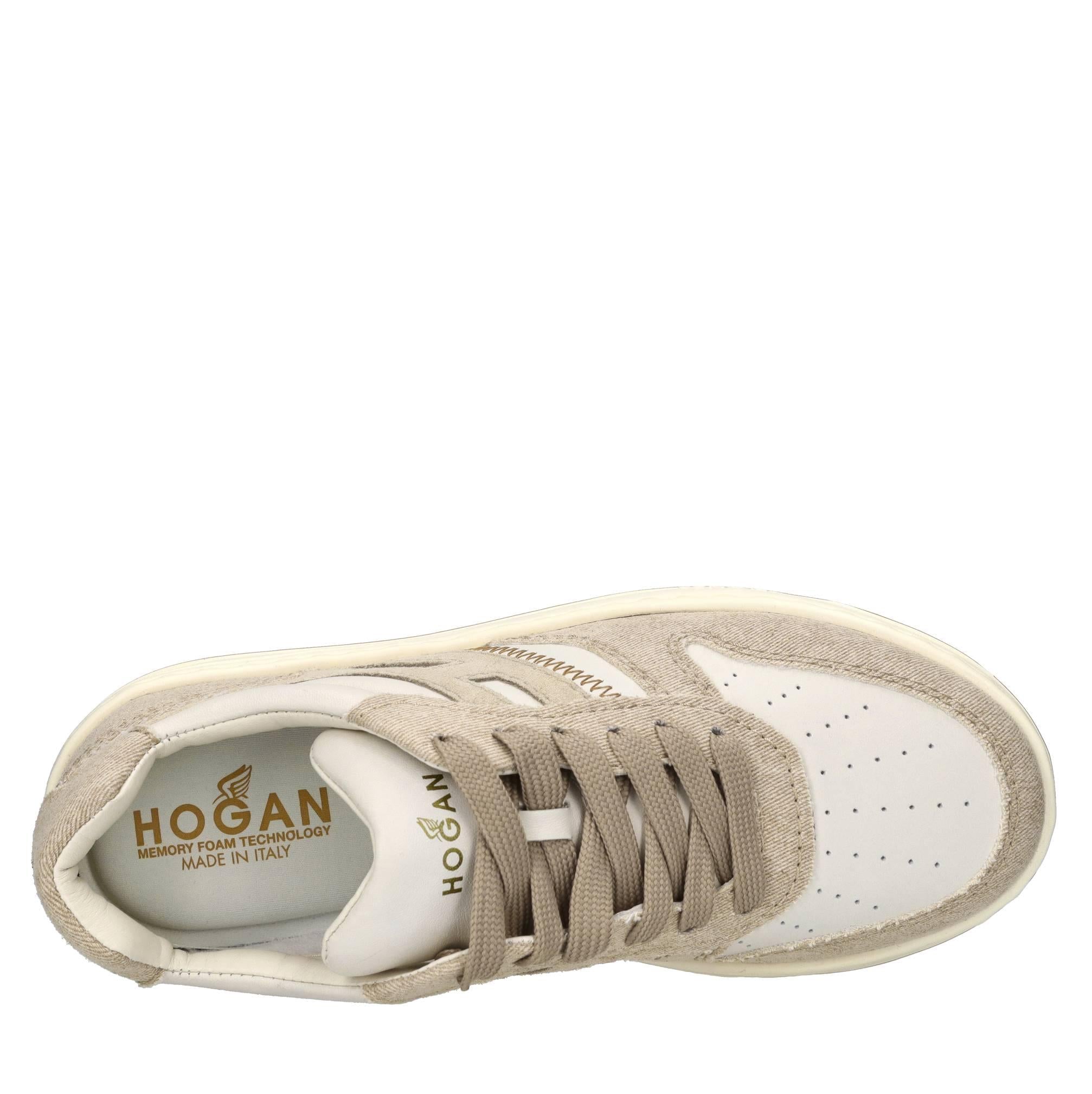 Sneakers in pelle e tessuto denim 