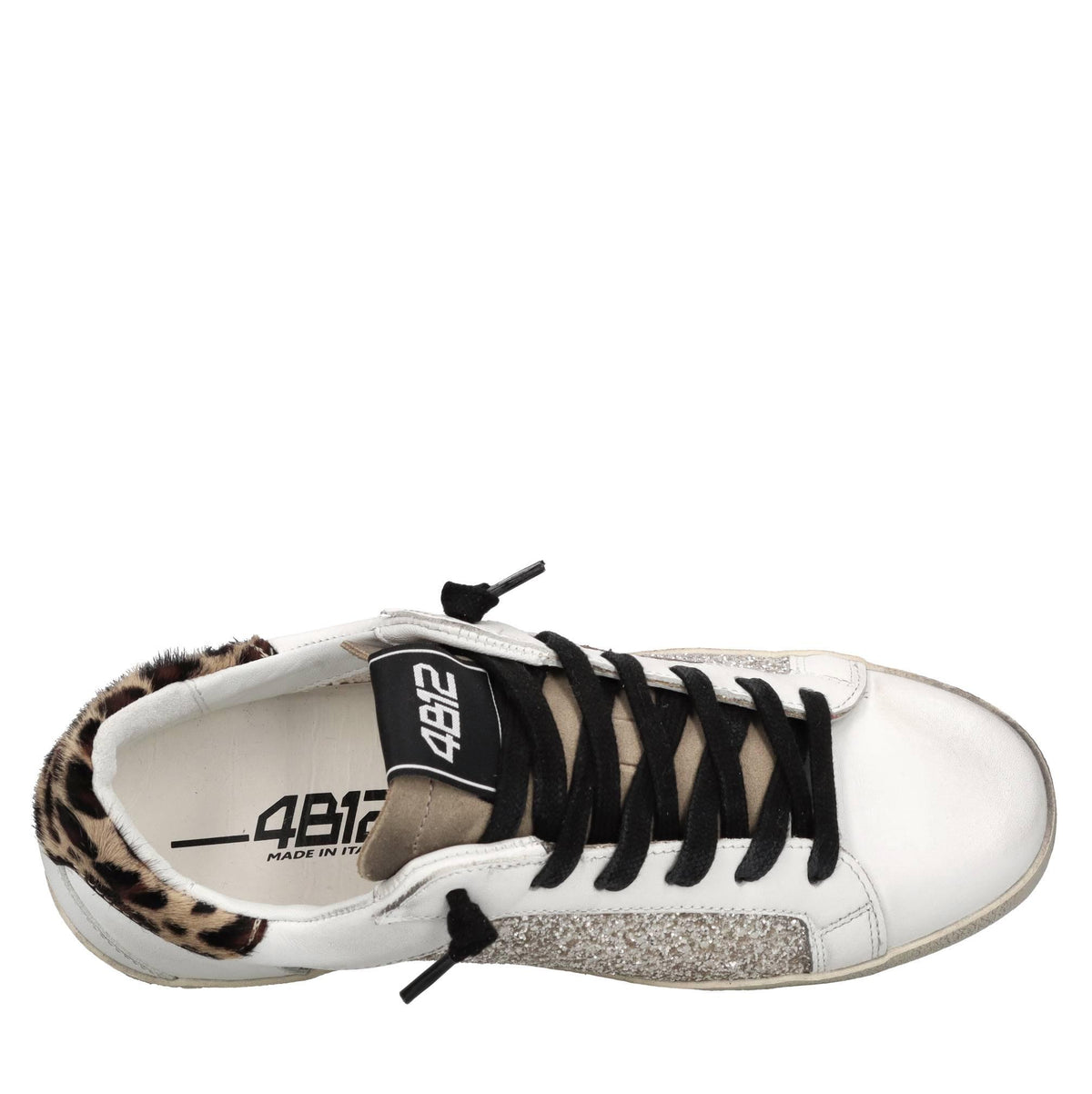 Sneakers in pelle,cavallino e glitter argento 