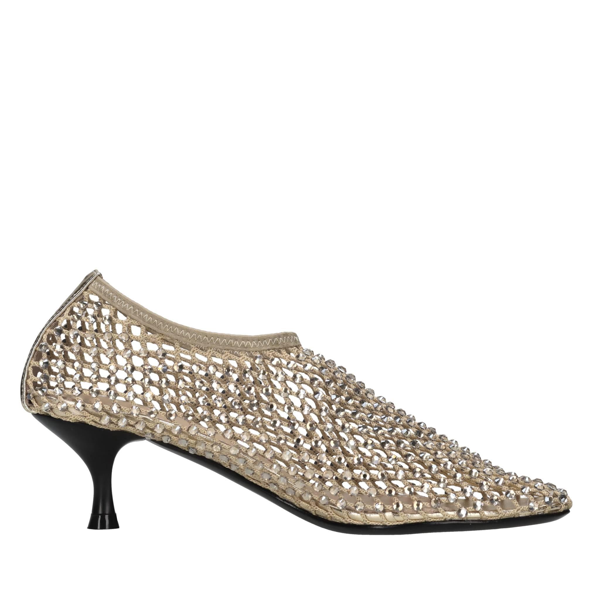 Décolleté Connie in pelle tessuto e strass 