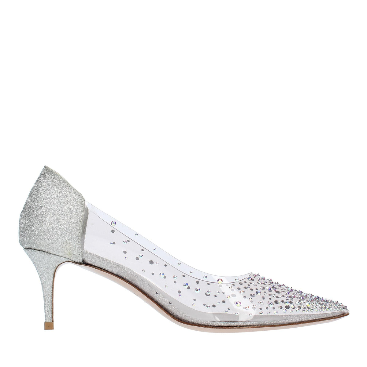 Décolleté in pelle glitterata e PVC 