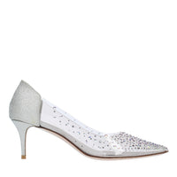 Décolleté in pelle glitterata e PVC 