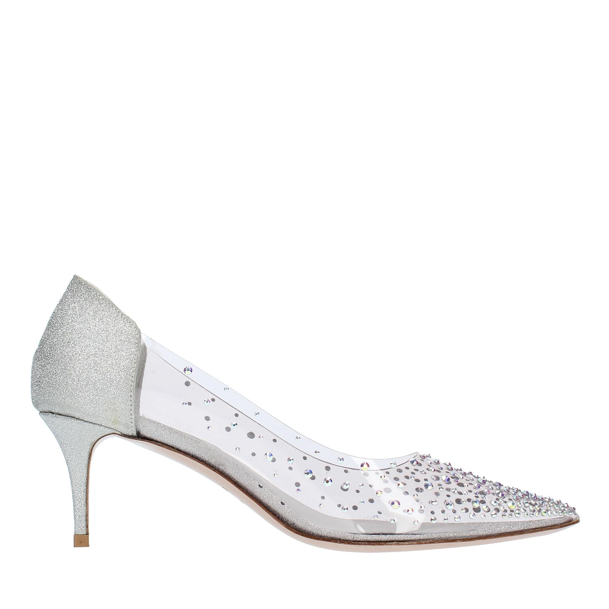 Décolleté in pelle glitterata e PVC 