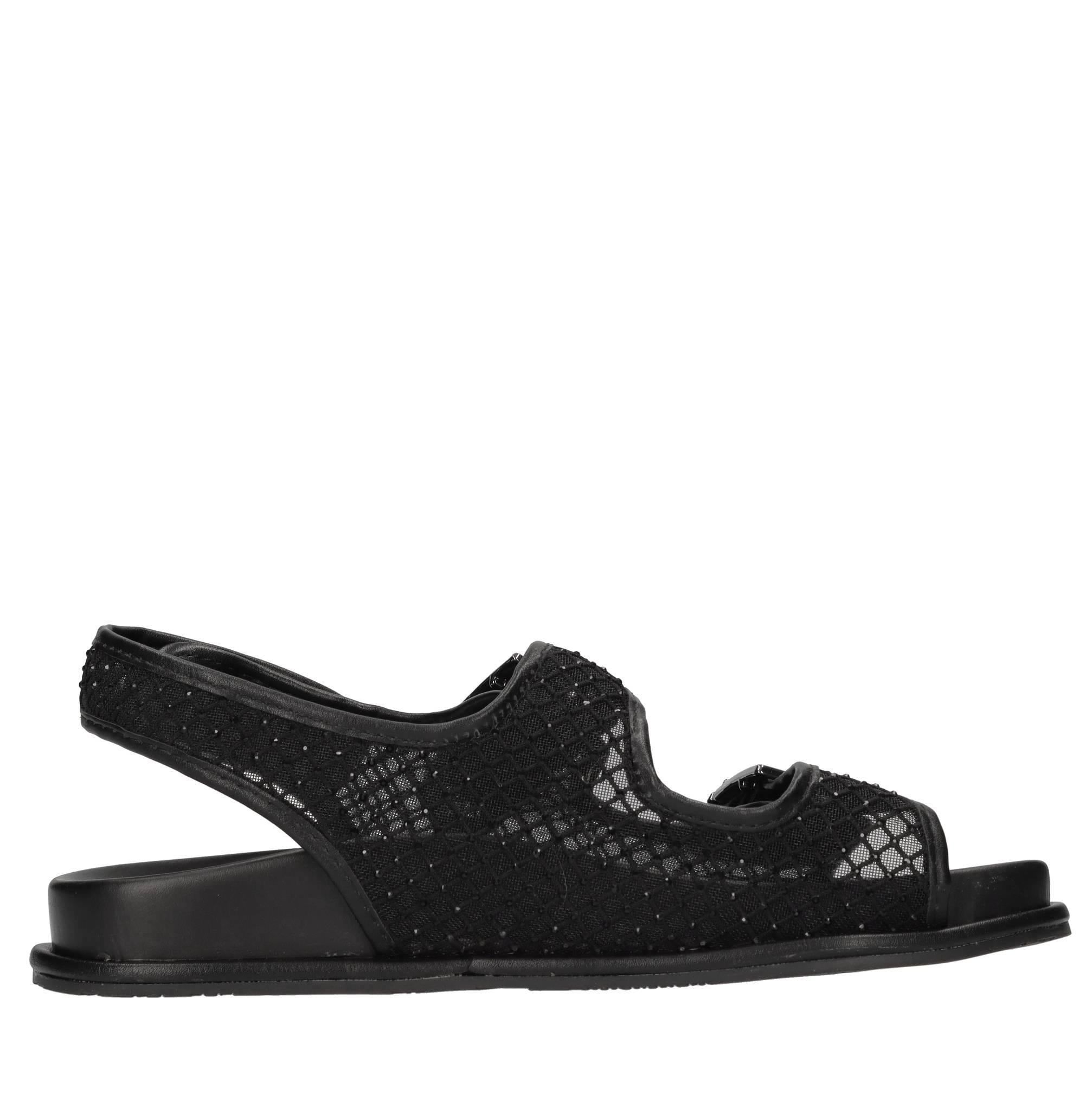 Sandali in ecopelle, rete in tessuto e strass 
