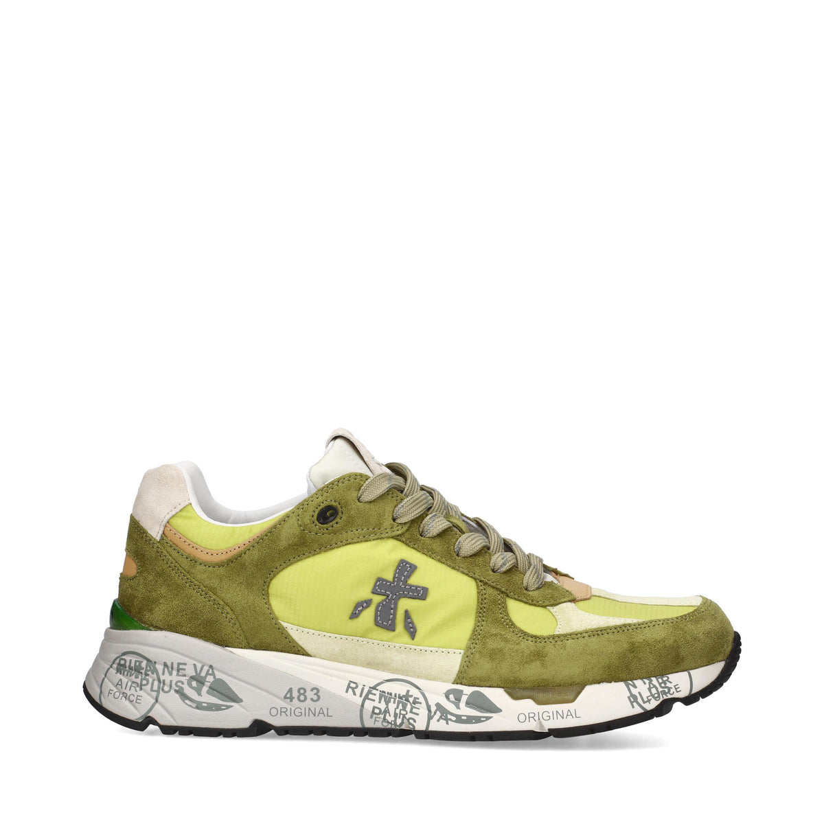 Sneakers in pelle scamosciata, tessuto e inserti in pelle 
