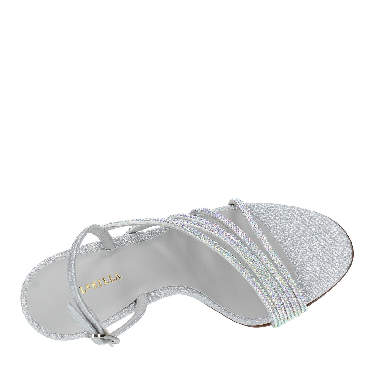 Sandali modello SCARLET in tessuto glitterato e cristalli 