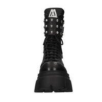Stivaletti anfibi in pelle con borchie argento 