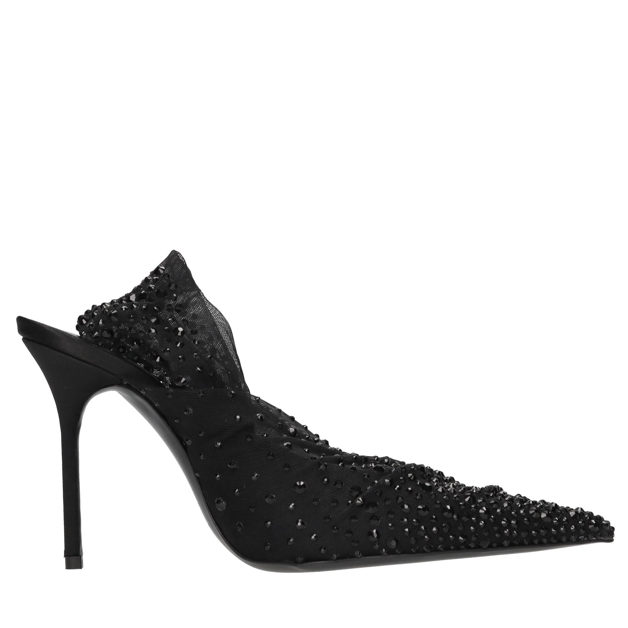 Décolleté slingback in tulle e strass 