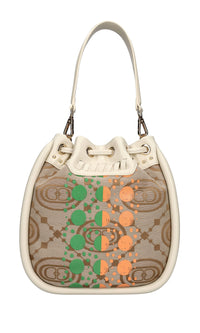 Borsa monogram in pelle e tessuto 