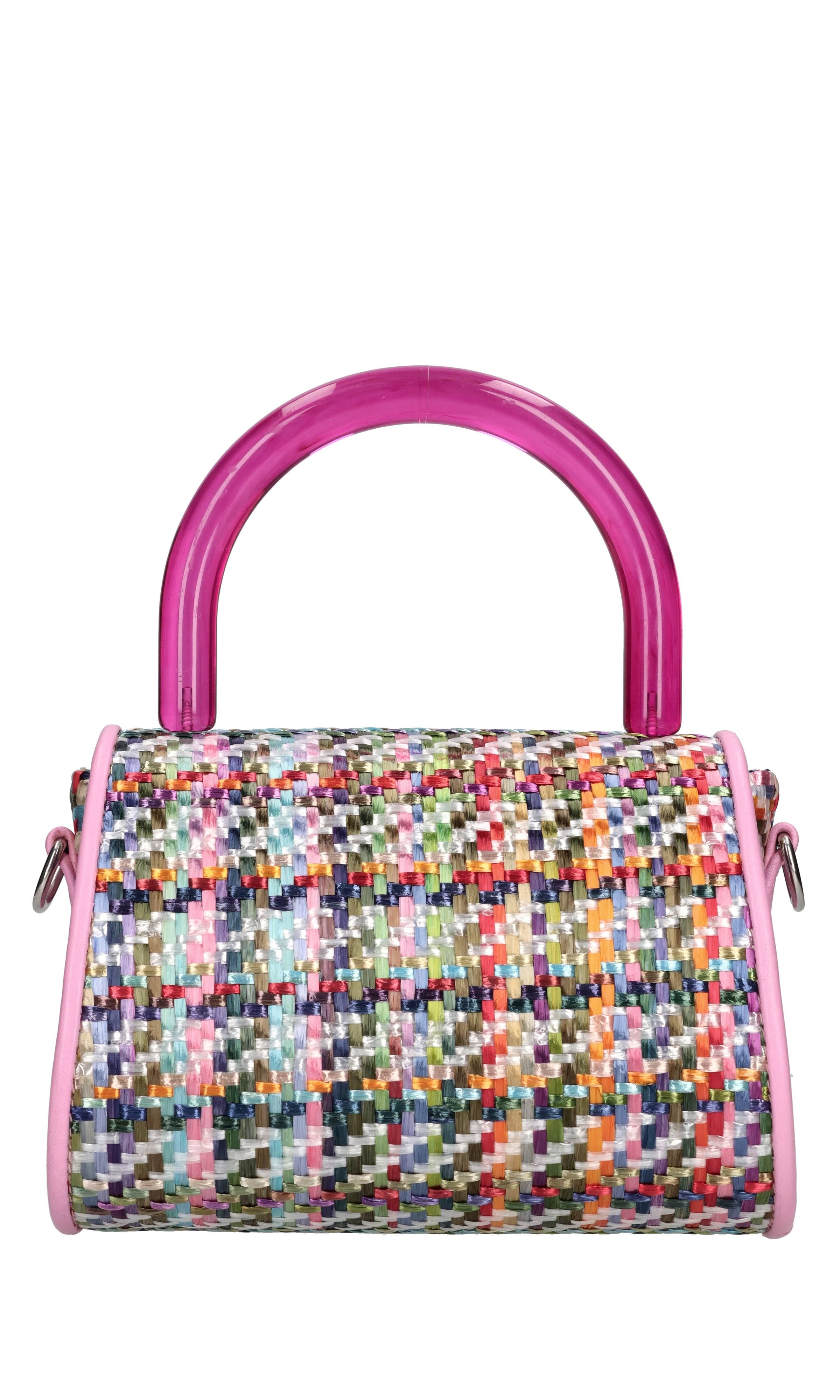 Borsa mini Cookie in rafia e pelle 