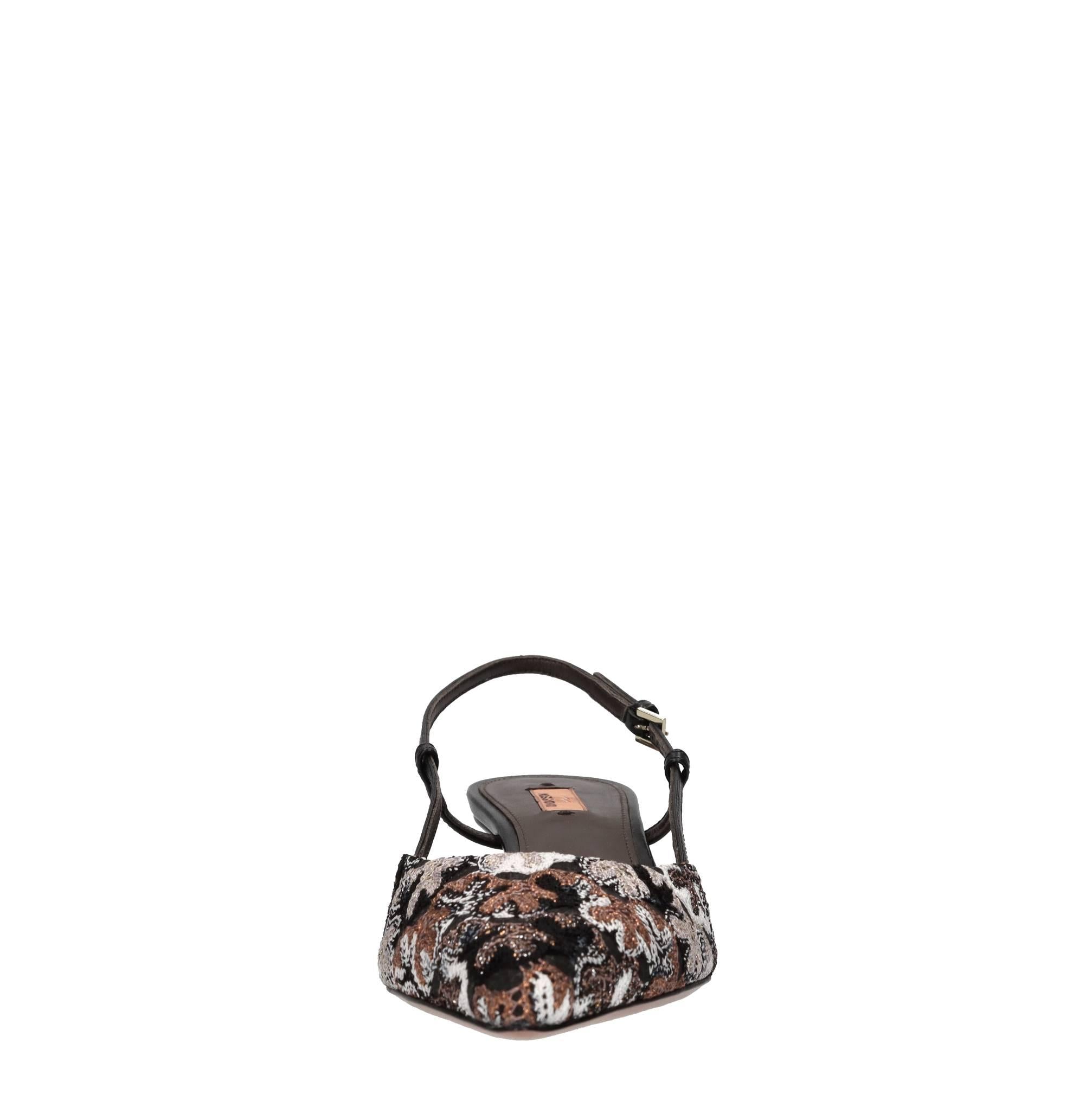 Décolleté slingback Fiona in pelle e tessuto 