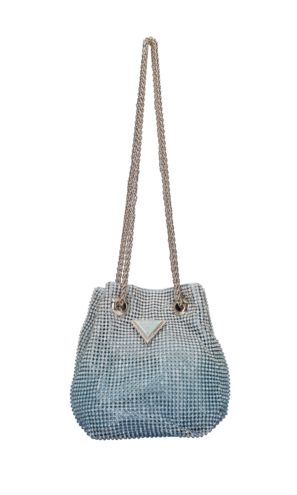 Mini secchiello in raso e maglia metallica in strass 