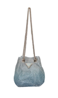 Mini secchiello in raso e maglia metallica in strass 