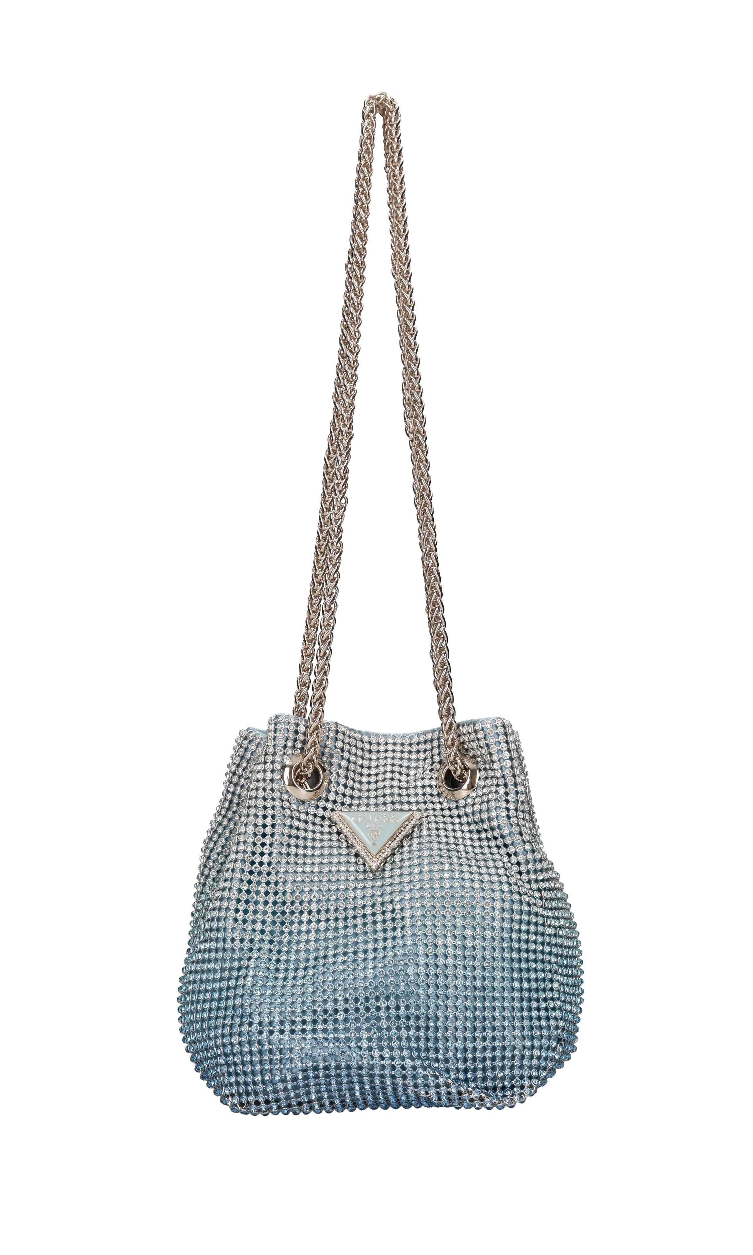 Mini secchiello in raso e maglia metallica in strass 