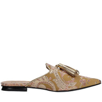 Sabot in pelle e tessuto 
