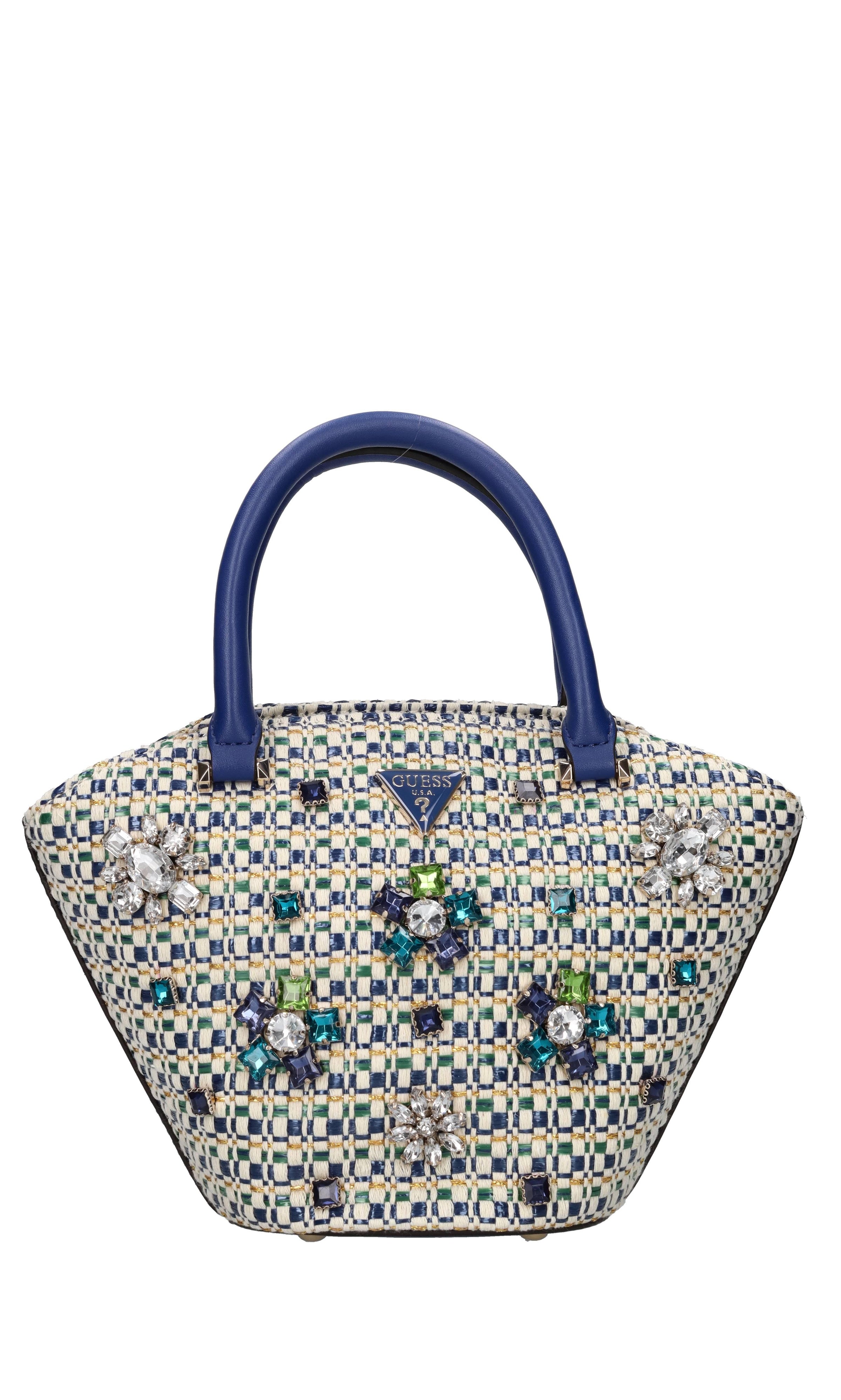 Borsa in tessuto, rafia ed ecopelle 