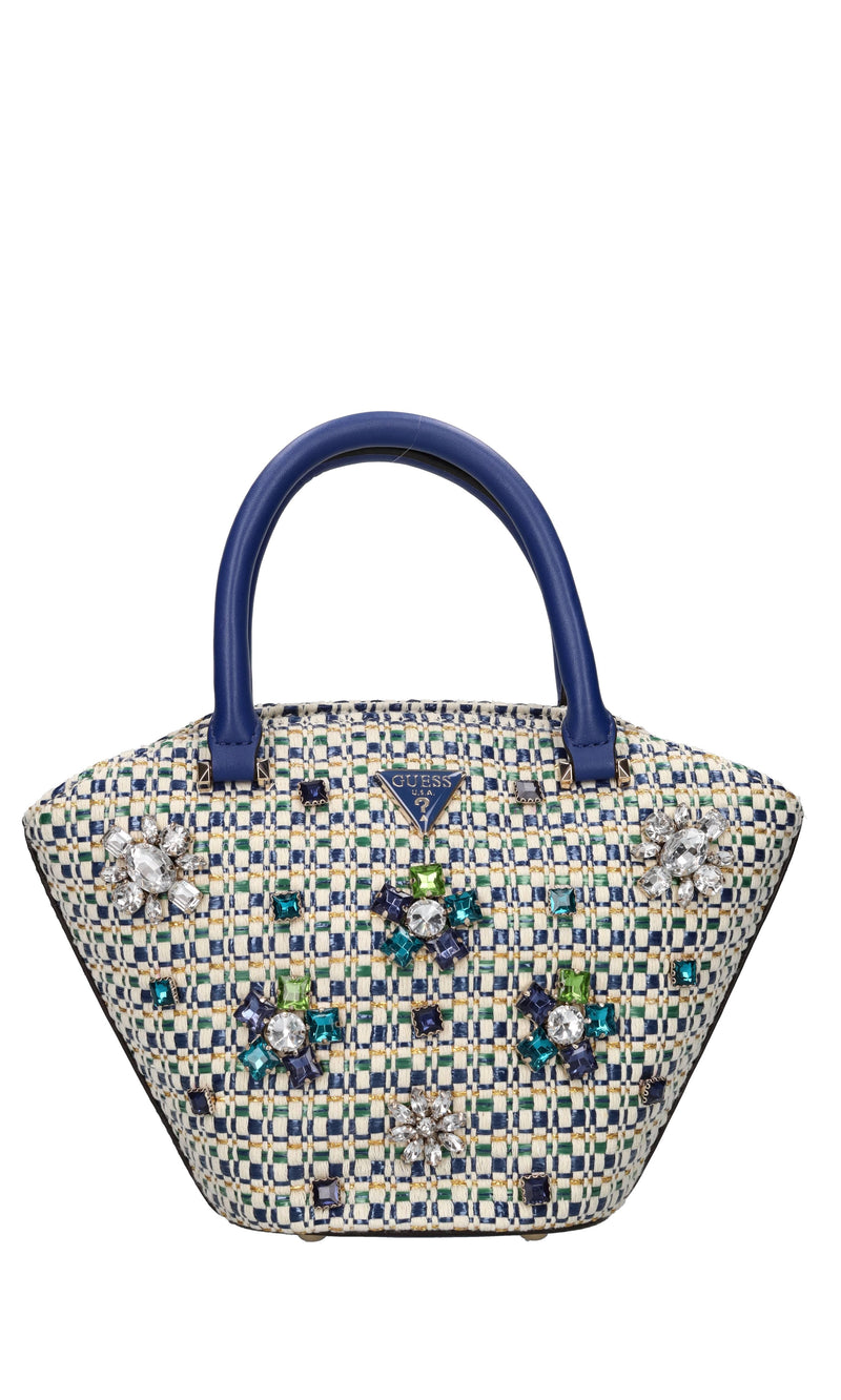 Borsa in tessuto, rafia ed ecopelle 