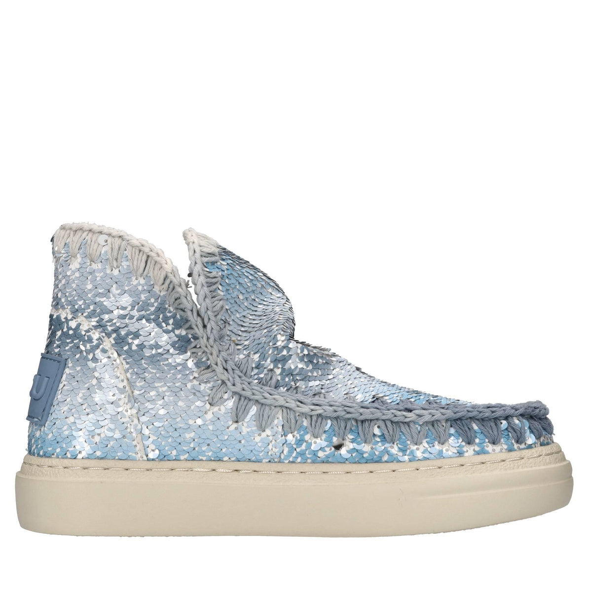 Stivaletti in paillettes con profilo in tessuto 