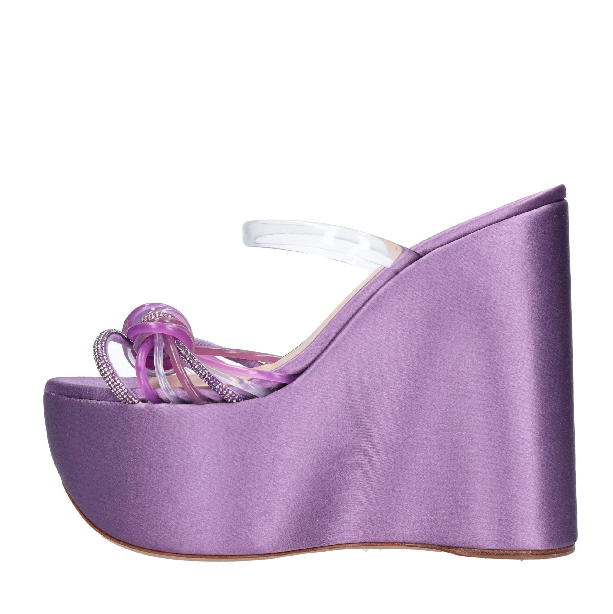 Mules Zeppa in raso plexi e strass 