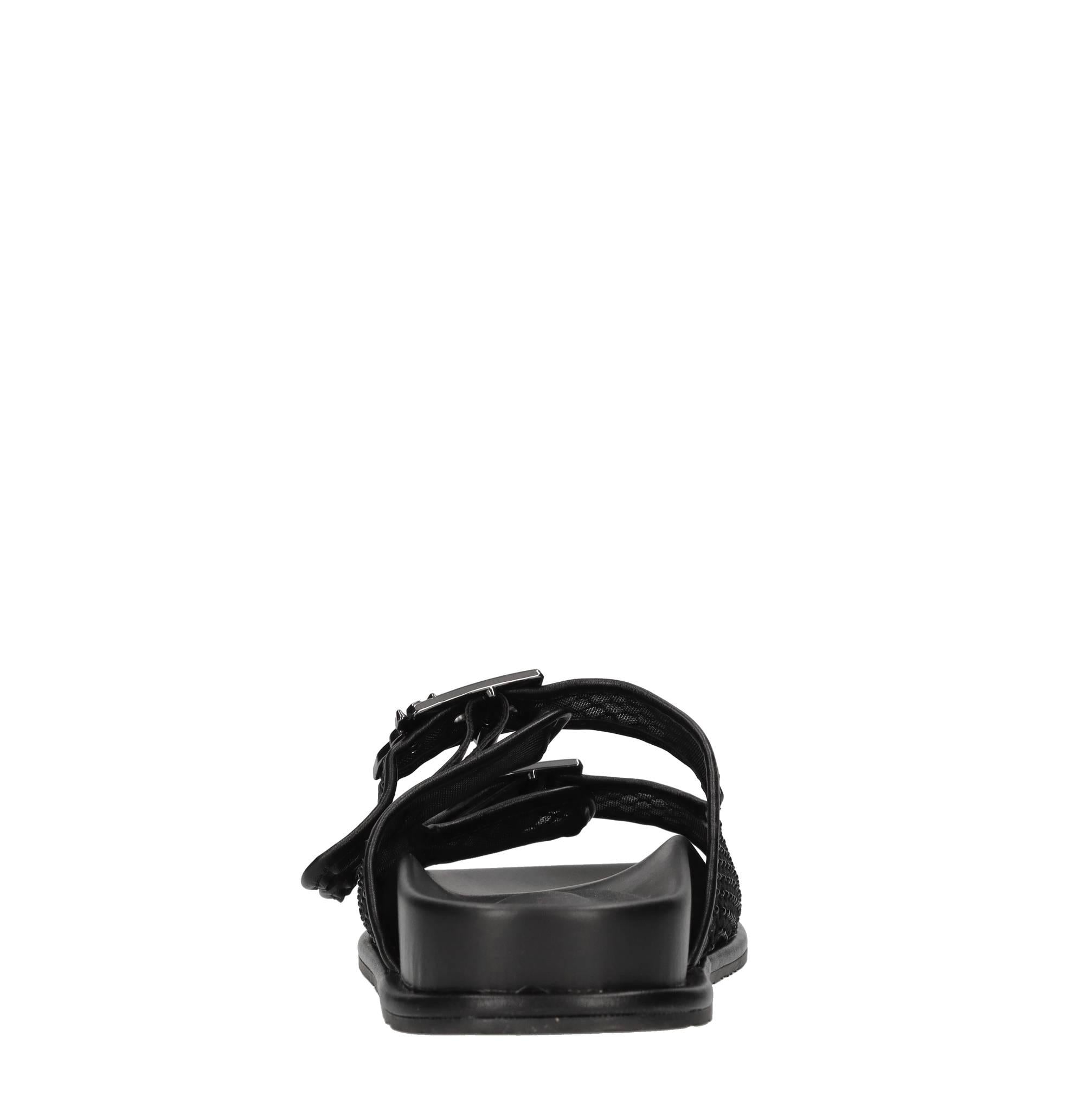 Mules in ecopelle, rete in tessuto e strass 