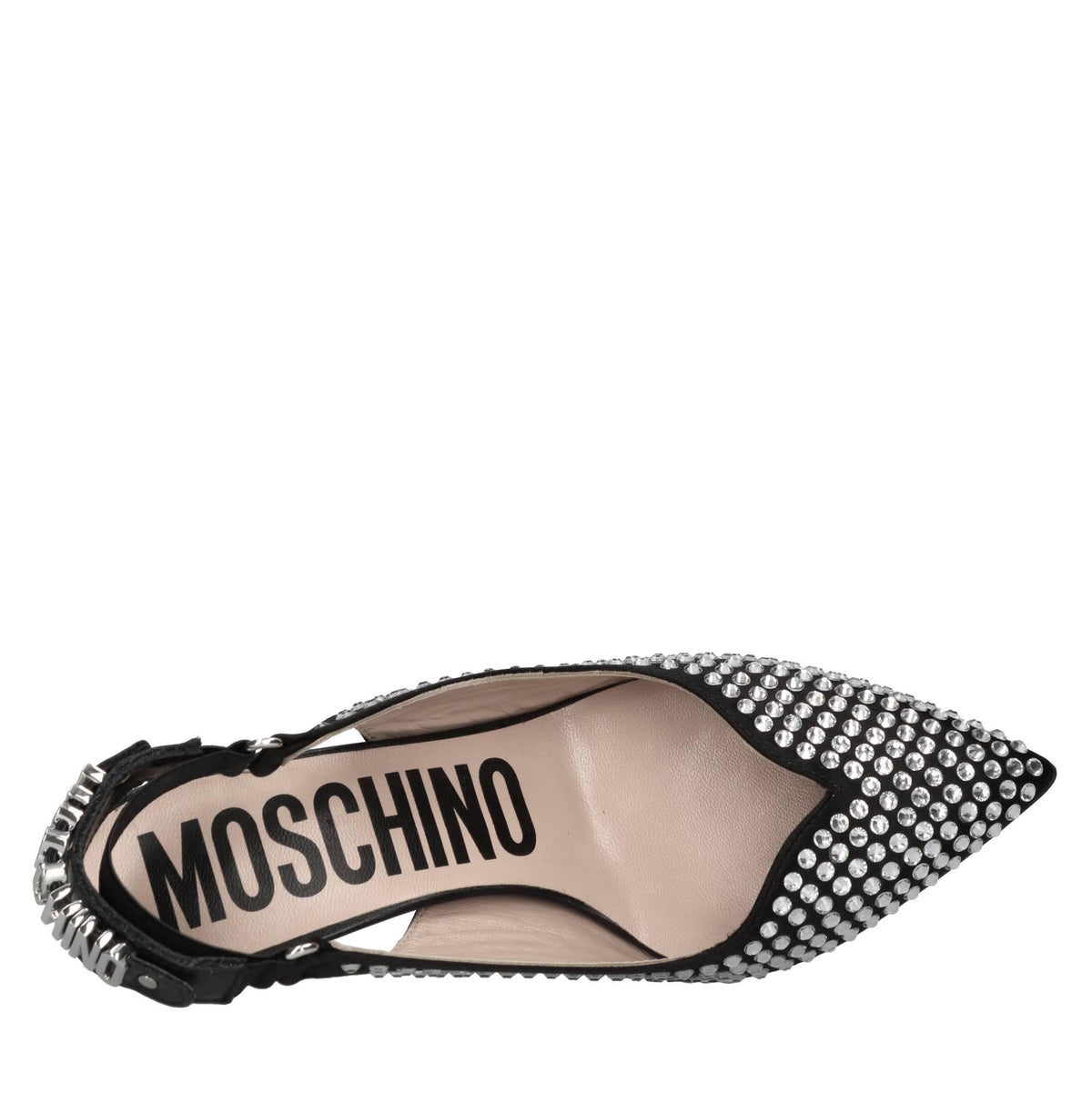 Décolleté slingback in tessuto e strass 