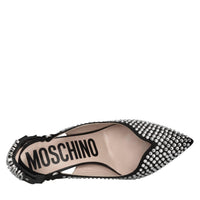 Décolleté slingback in tessuto e strass 