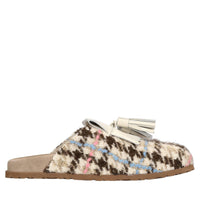 Mules in tessuto e pelle 