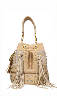 Borsa Ficus Bucket in pelle e tessuto 