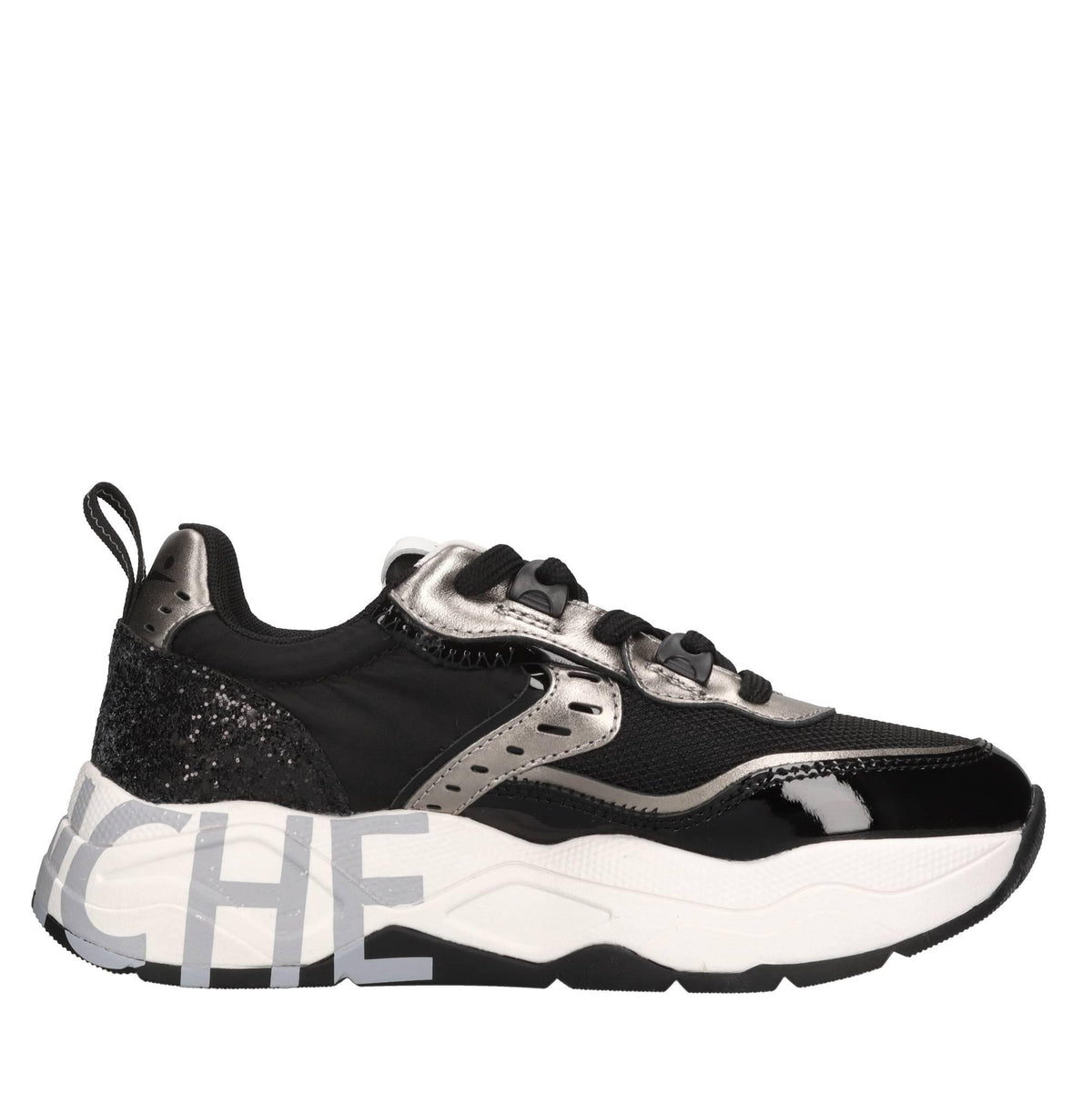 Sneakers in pelle, vernice e glitter 