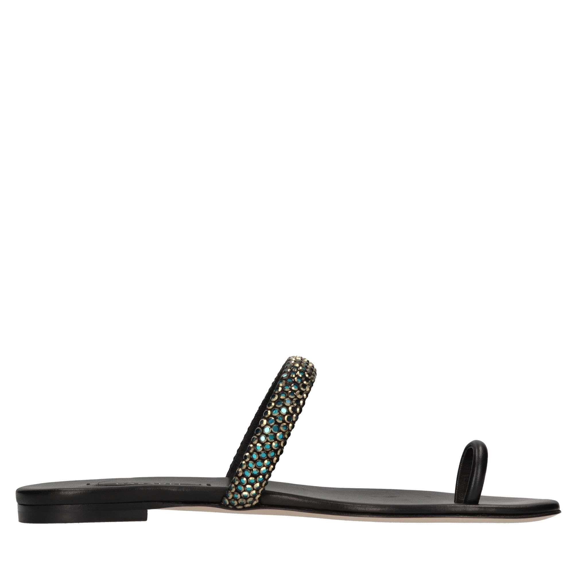 Sandali flat Olimpo in pelle e strass 