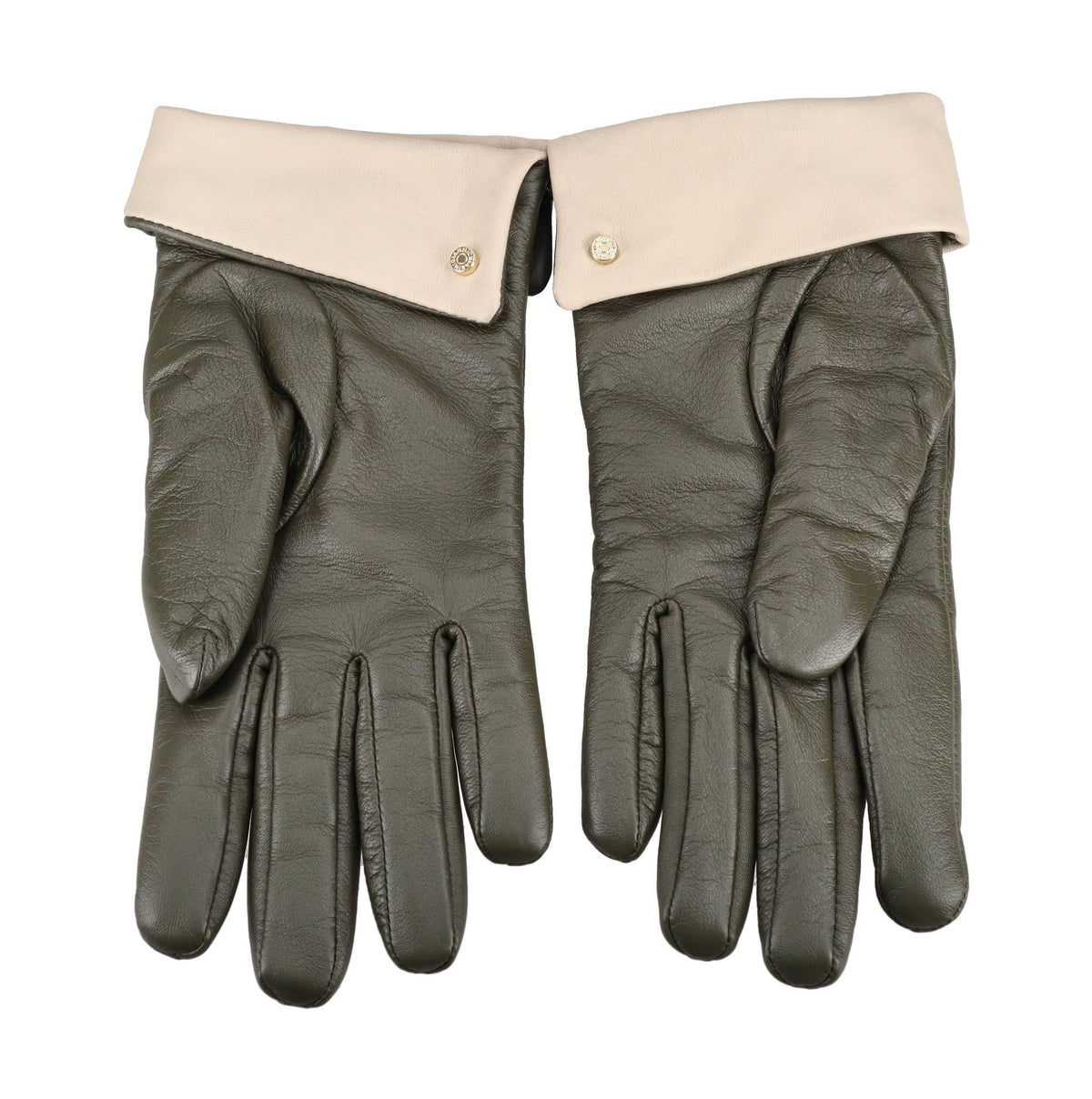 Guanti in pelle con borchia color oro 