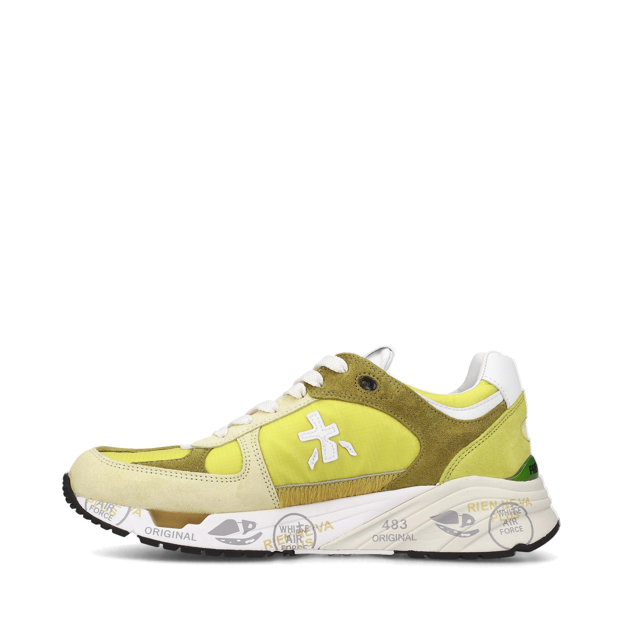 Sneakers in pelle scamosciata, tessuto e inserti in pelle 